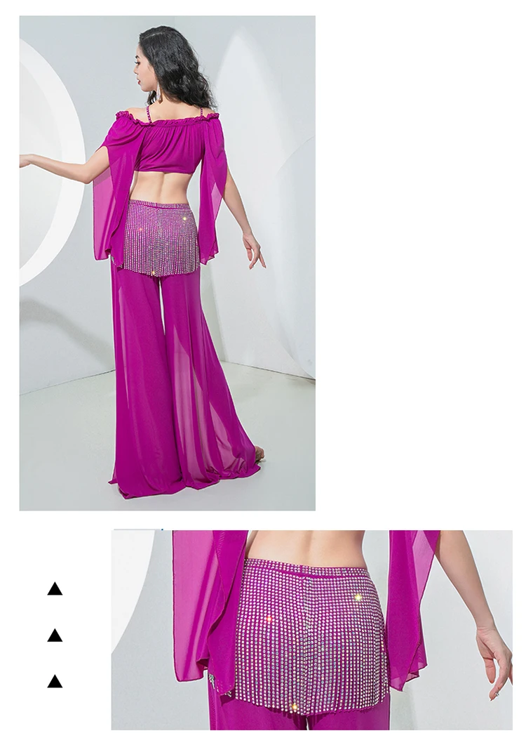 New belly dance outfit sexy top+split wide leg pants hot diamond tassels high-end performance suit set