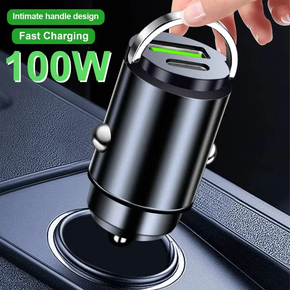 Mini 100W Car Charger Type C Dual USB Fast Charging For iPhone 17 Pro Max Samsung Huawei Xiaomi Socket Cigarette Lighter Charger