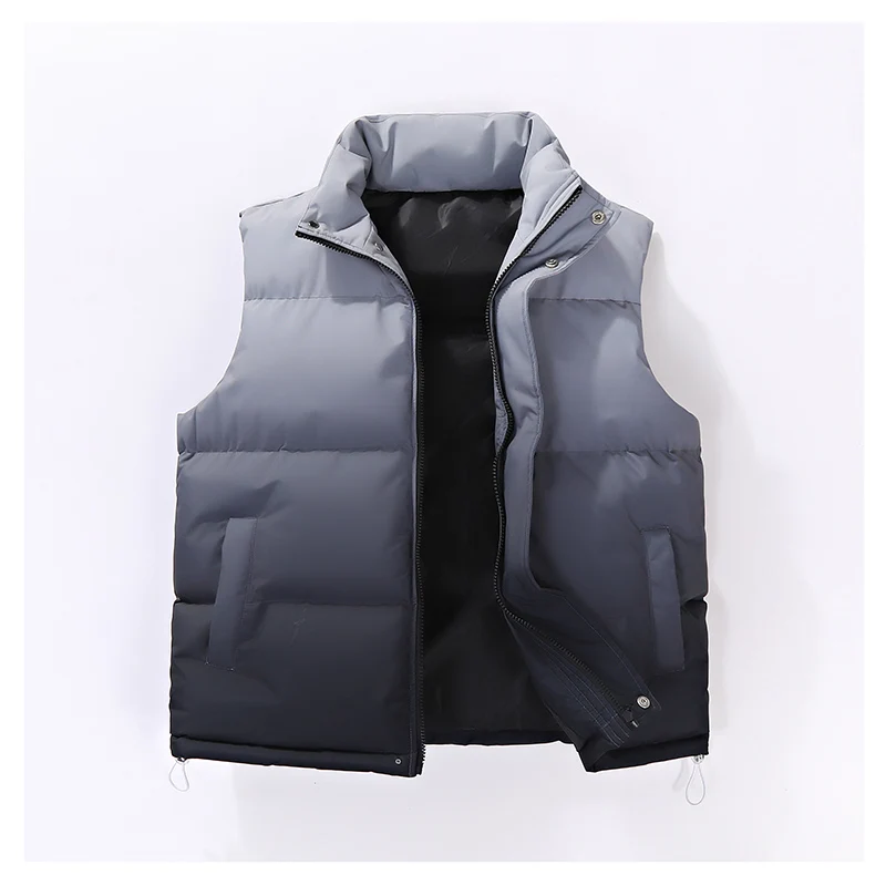 

Autumn and Winter Gradient Stand-Up Collar Cotton Vest, Multi-Color Loose Sleeveless, Unique Gradient Design, Warm and Cold-Resistant, Can Be Layered or Worn Alone, Unisex, Street Fashion, Commuting Stylish Vest Jacket
