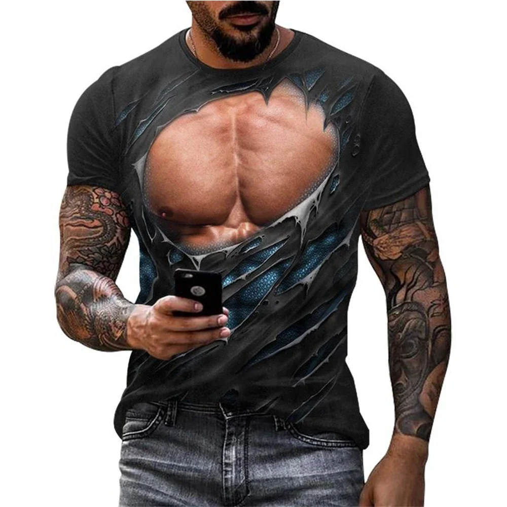 New Men's Fashion Funny Muscle 3D T Shirt Street Casual Personality T-shirt