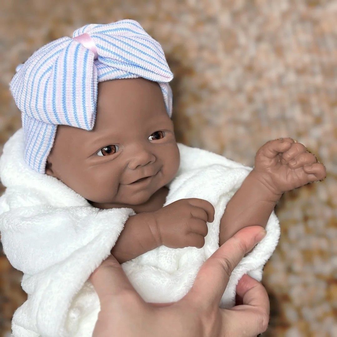 18Inch Dark Skin Vivienne Full Body Silicone Bebe Reborn Girl Doll Can Open Mouth & Washable Silicone Doll Lifelike Newborn Doll