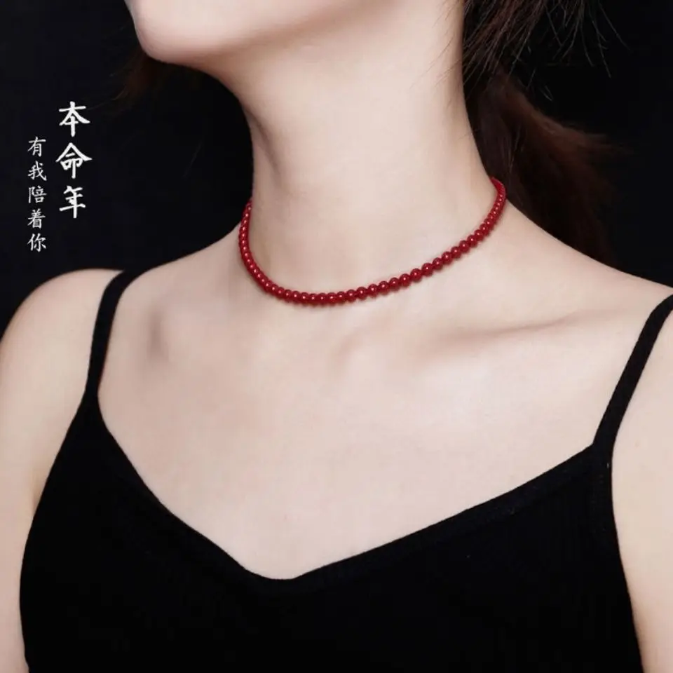 High Content of Natural Mineral Cinnabar Necklace, Middle-aged Girlfriend Sweater Chain