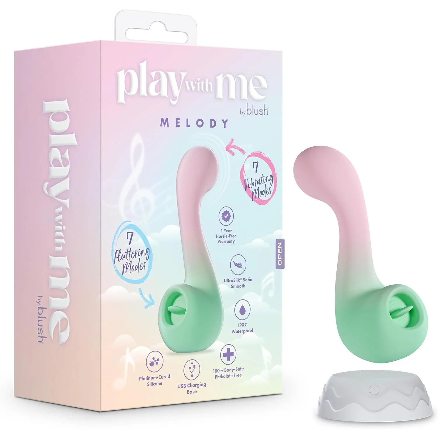 Blush Play with Me - Clitoral G-Spot Vibrator with Tongue Fluttering Functions - Adult Sex Toy Stimulator  for Women