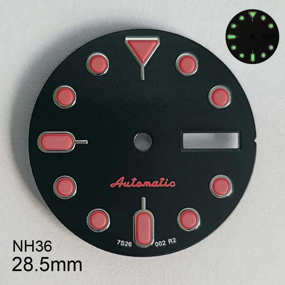 28.5mm S5 Logo SKX007 Wijzerplaat Fit NH36/4R36 Japanse Beweging Groen Lichtgevende Hoogwaardige Horloge Gemodificeerde Accessoires