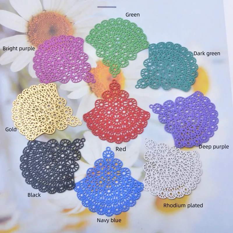30 Stück AB5685 Messing-Filigran-Ohrringe in Fächerform, bunte goldfarbene Anhänger für DIY-Schmuckherstellung von Ohrringen – Detail 1