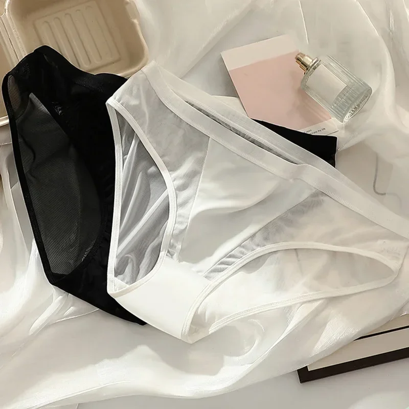 Sexy Mesh Ice Silk Solid Thin Breathable Underwear Middle Waist Elasticity Panties Women Seamless Comfortable Intimate Briefs - Image 4