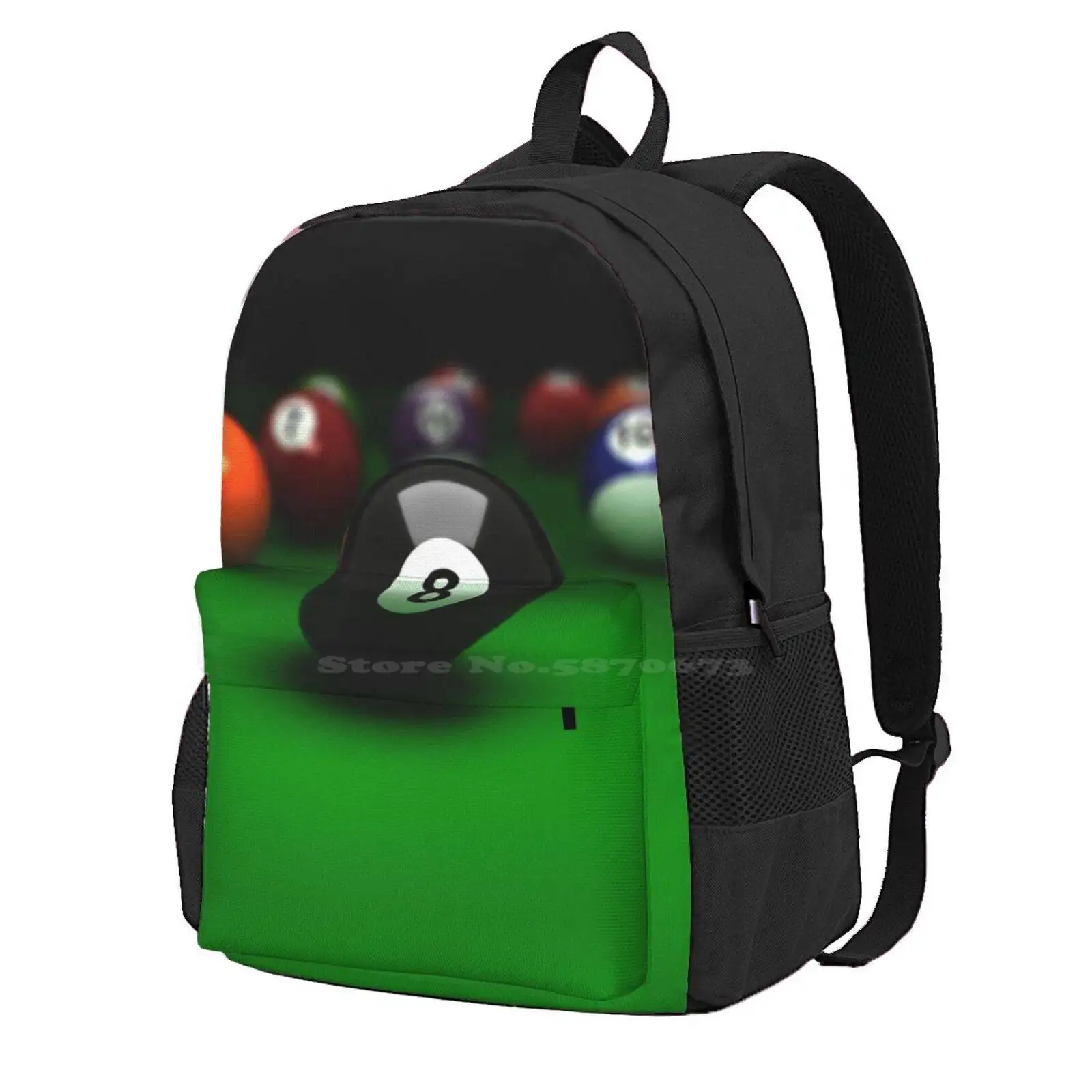 Number Eight, Billiards Hot Sale Schoolbag Backpack Fashion Bags Numbereight Billiards Balls Play Gamers Green Billiardball