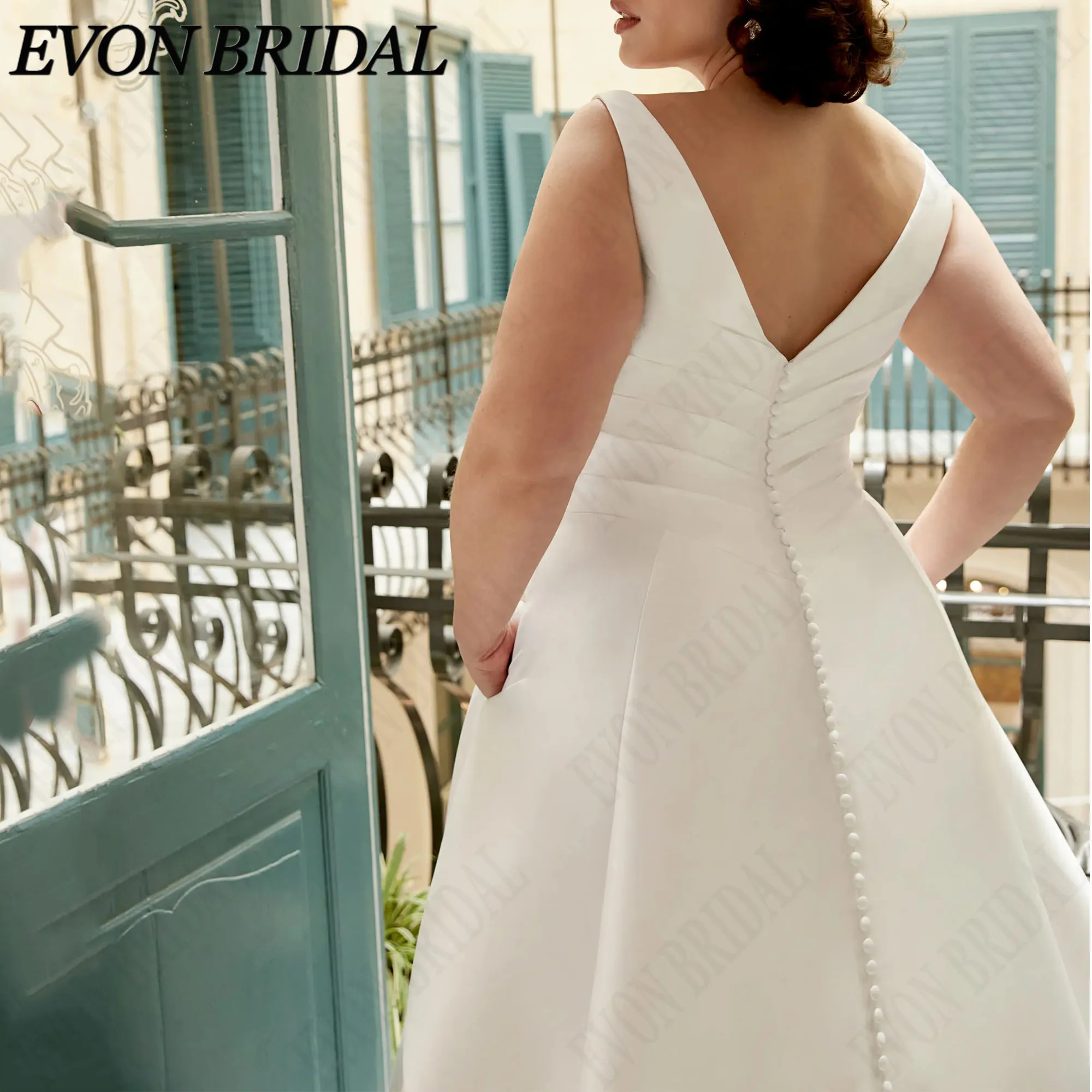 EVON BRIDAL Sleeveless Spaghetti Strap Wedding Dress V-Neck With Pocket Bride Gown A-LINE Bride Dress Custom Made Plus Size