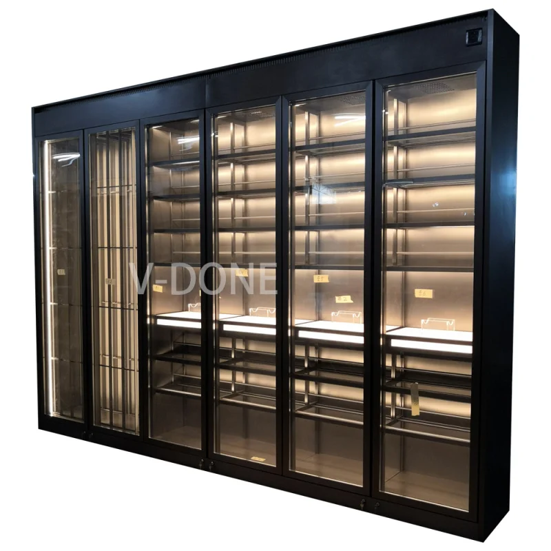 Custom. luxury stainless steel wine cabinet liquor bar living room furniture for hotel tempered glass wine storage cellar cabine