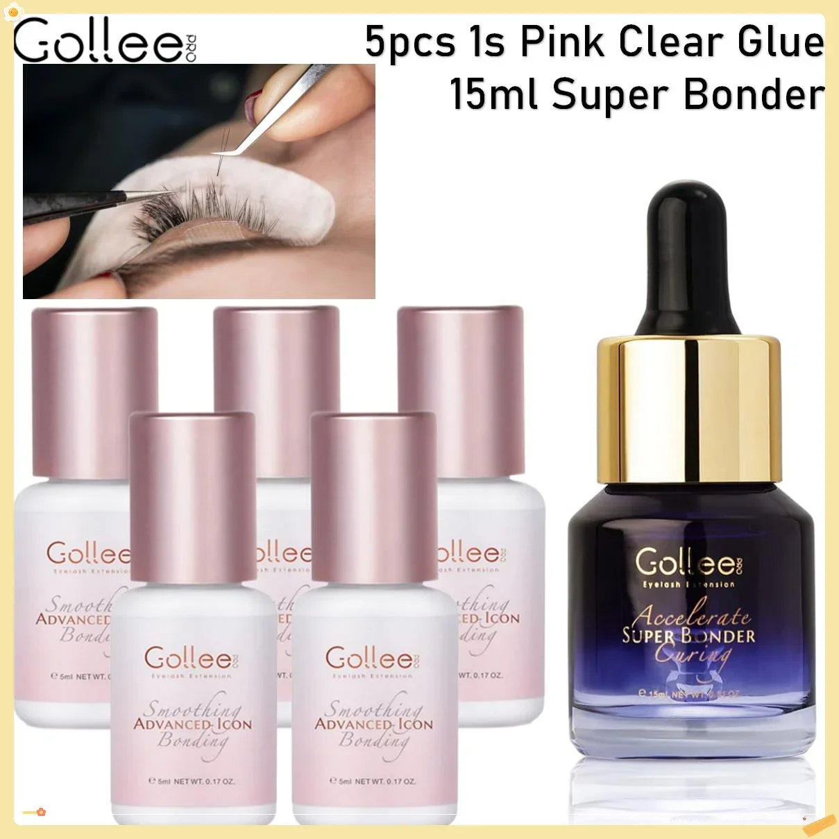 

5pcs Gollee Pink Glue 1s Fast Dry Sensitive Glue for Eyelash Extensuon Latex-Free Adhesive Lash Waterproof wholesale Supplies