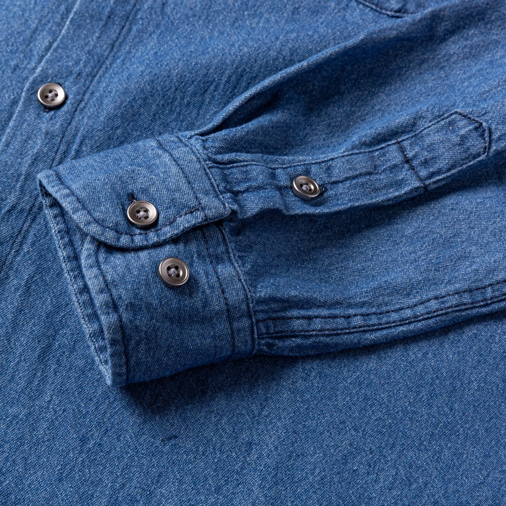 Homem 100% algodão ocidental denim bolso camisa manga longa padrão-ajuste conforto durabilidade macio casual lavado durabilidade camisas de trabalho