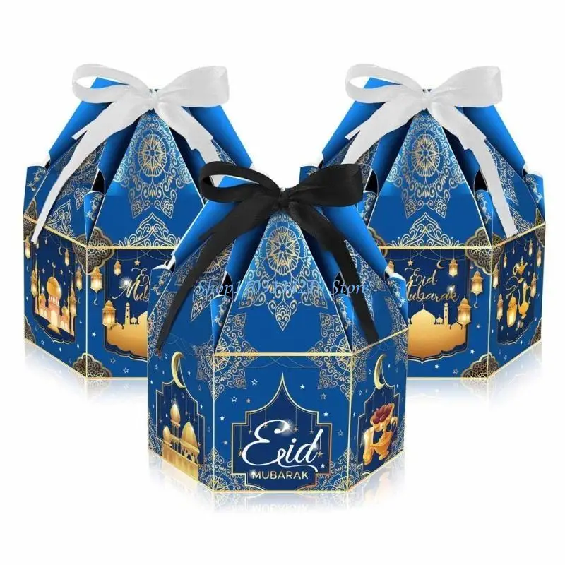 

N5KC 24 шт. подарочные коробки на Рамадан и цветные упаковочные ленты двускатные коробки для вечеринок в честь праздника Ид, для