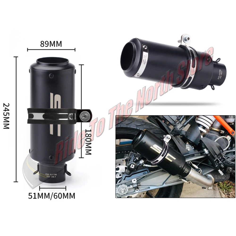 51mm 60mm 63mm Slip On Stainless sc Exhaust Tail Pipe For Kawasaki Honda Yamaha KTM Suzuki CFmoto ETC Muffler Escape Modified