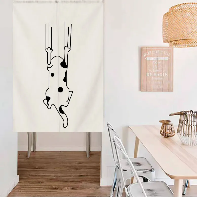 VIKAMA Minimalist Spotted Cat Noren Door Curtain Line Art Hanging Curtain Entryway Partition Simple Style Home Decor Curtain
