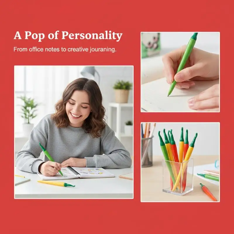 Kawaii Chili Pepper Gel Pens (5Pcs) – Cute Novelty Black Ink Pens for Student Writing, Planner, Diary & Office Supplies