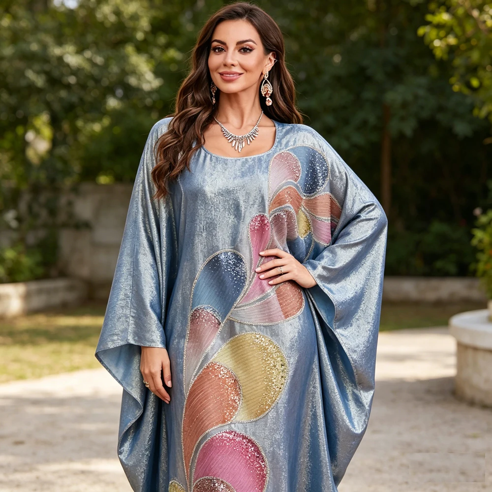 

Morocco Dubai Islamic Maxi Dress Middle East Modest Embroidery Bat Sleeve Loose Robe Evening Party Wear Femme Islamic Vestidos