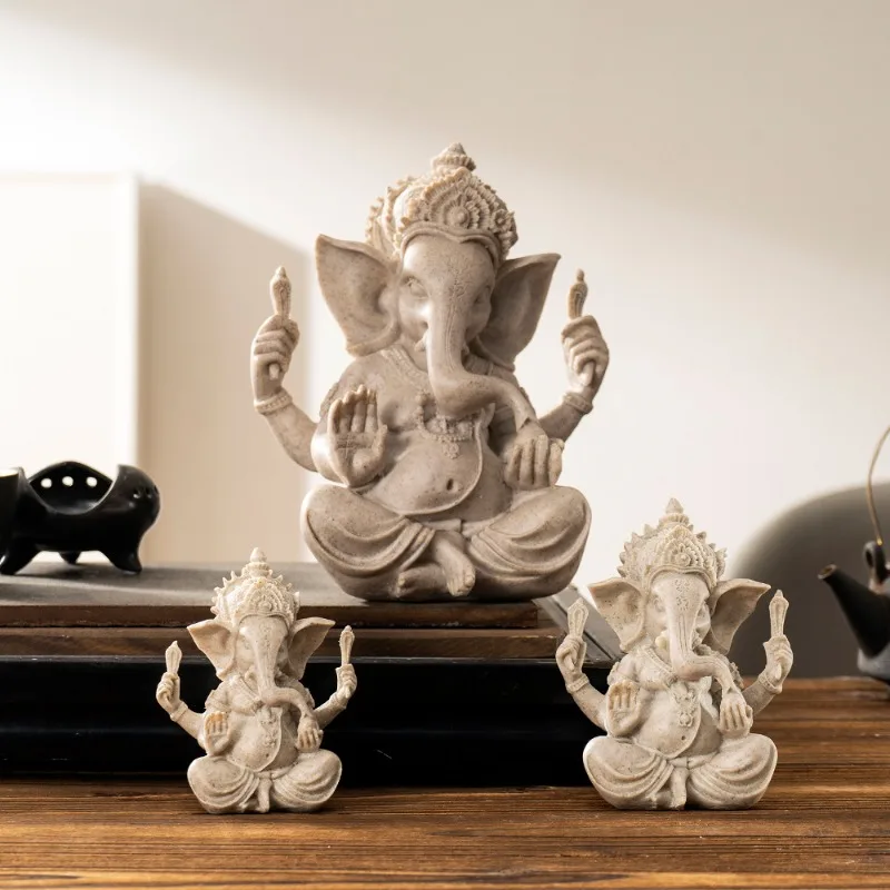 Handmade Sandstone Garnisha Buddha Statue Elephant Sculpture Home Decoration Living Room Sculpture Office Statues for Decoration