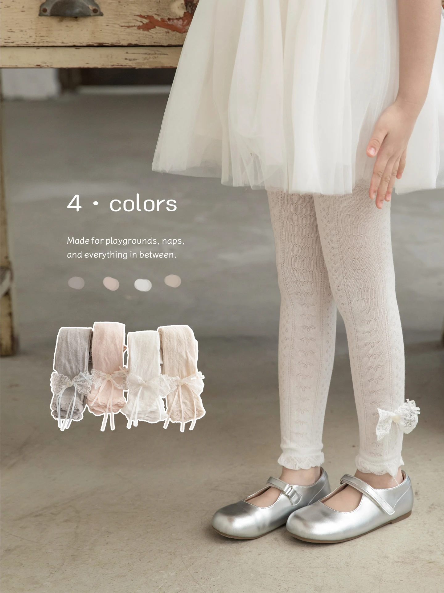 Sweet Girls Summer Nine‑Point Pants Anti‑Mosquito Breathable Mesh Fabric Lace Long Ribbon Bow Ornament Bubble Cuff Soft Leggings