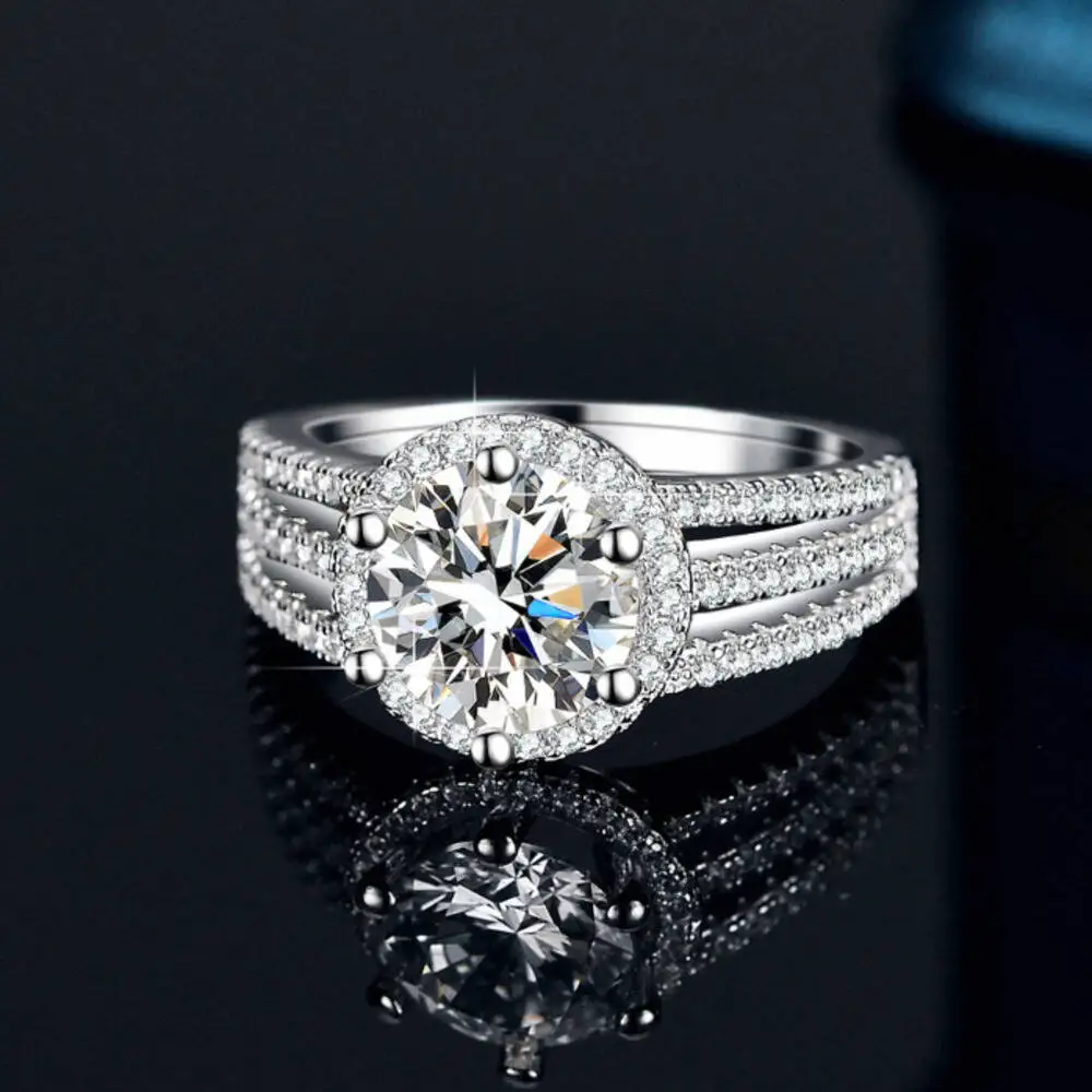 Anello di moissanite di colore blu reale da 1.0 carati anelli di fidanzamento di nozze di colore giallo solido del nastro sterlina 925 per le donne