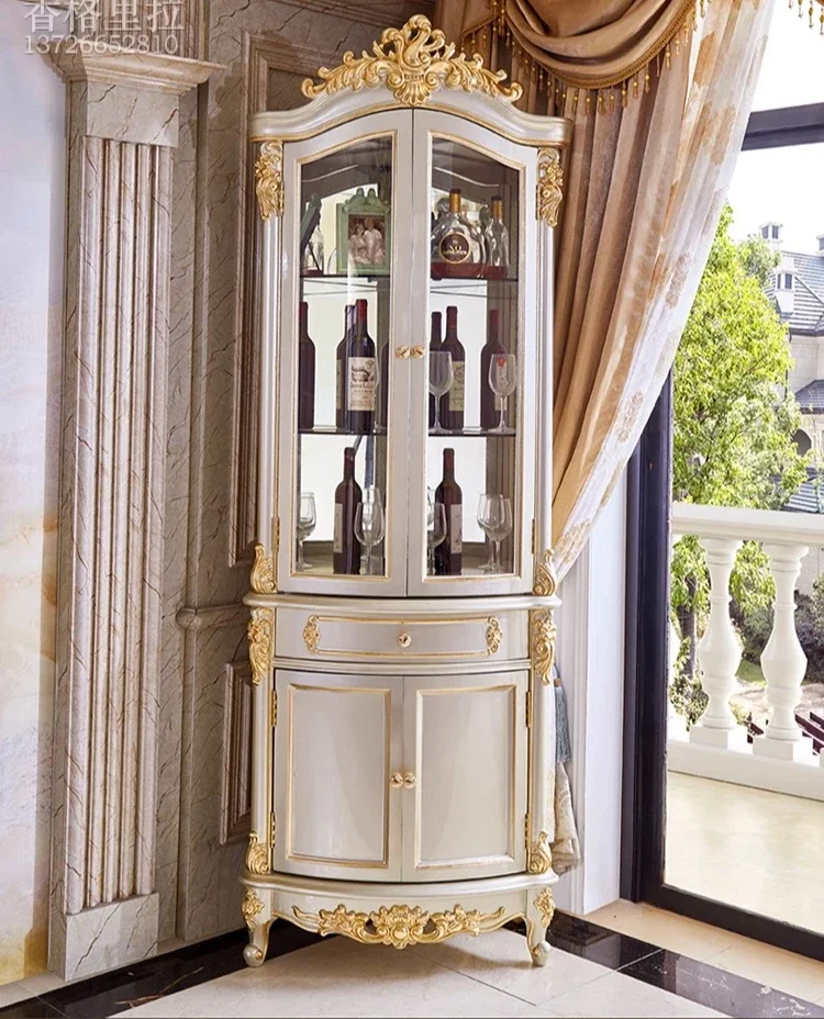 

A44 European wine cabinet American villa Kehua gold retro luxury glass solid wood fan against the wall