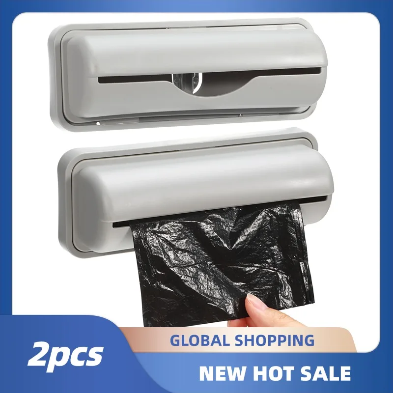 

Trash Bag Dispenser Hanging Trash Bag Organizer With 2 Hooks Multi-Functional Pouch Holder Wall Mounted Storage Box For Kitchen