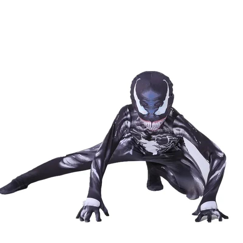 3D Symbiote Venom Costume Bambini Supereroe Spiderman Costume Tuta Tuta Spandex Zentai Halloween Spider Man Cosplay SuiY^0!