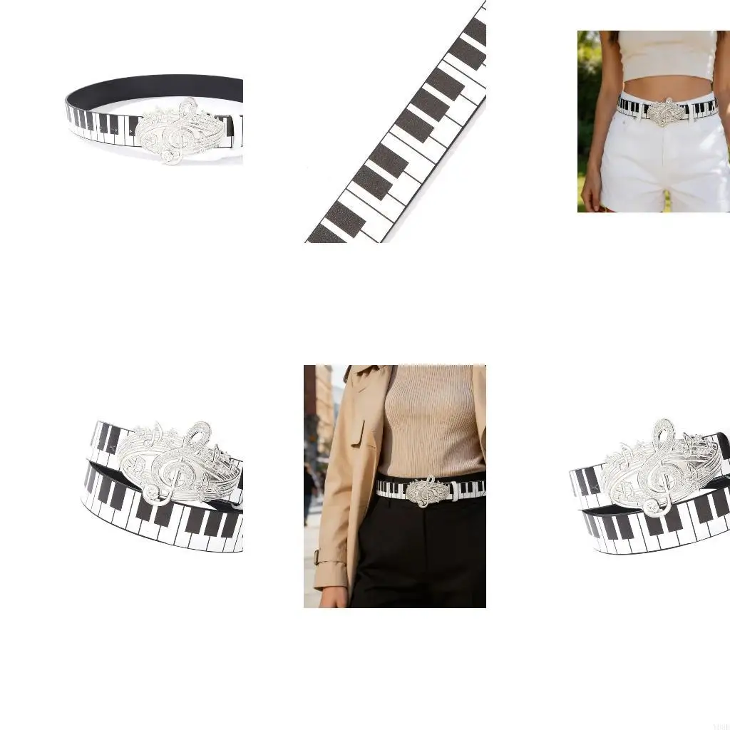 Statement Piano Belt with Black White Keyboard Design, Pin Closure Waist Accessory for Music Daily Styling Y08E