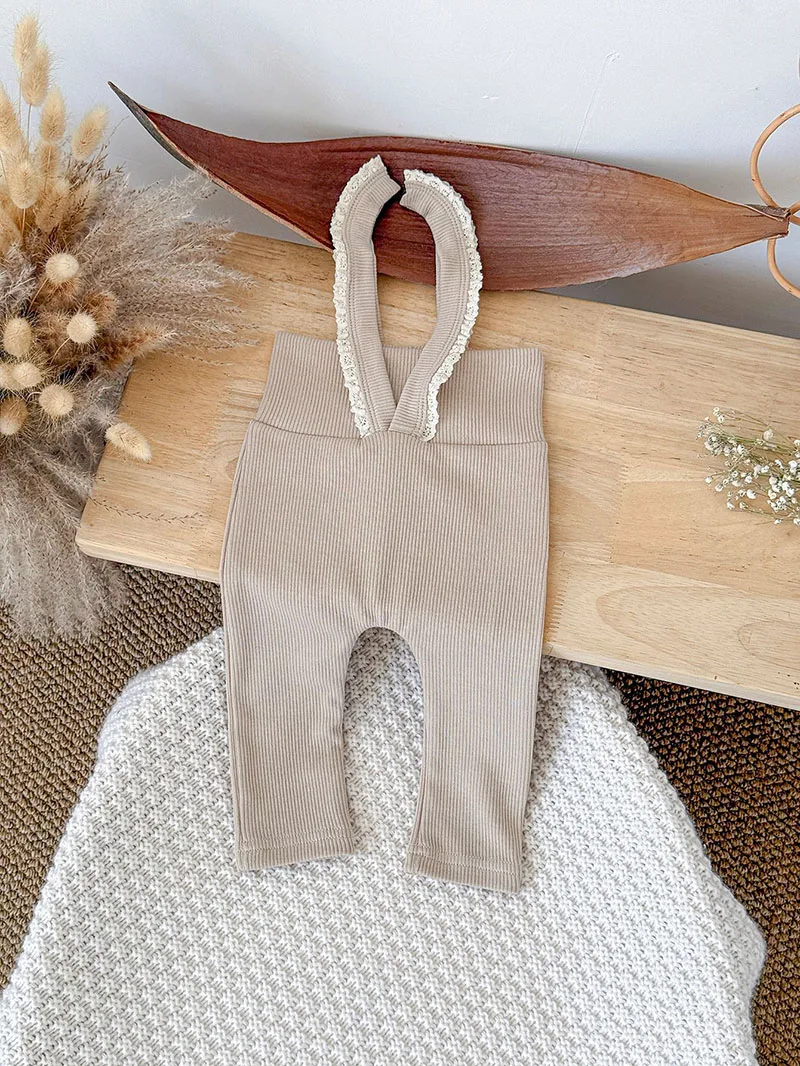 Autumn Baby Overalls Solid Color Lace Knit High Waisted Jumpsuit Adjustable Straps Soft Toddler Romper for 6-36M