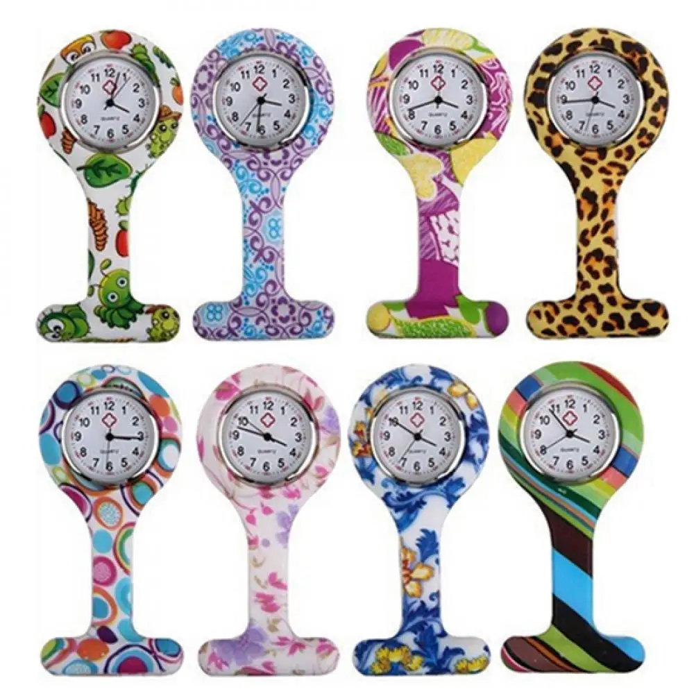 Fob Watch Nurse Fashion Patterned Silicone Nurses Brooch Tunic Fob Pocket Watch Medical Pocket Watch Pin Hanging Watch Brooch