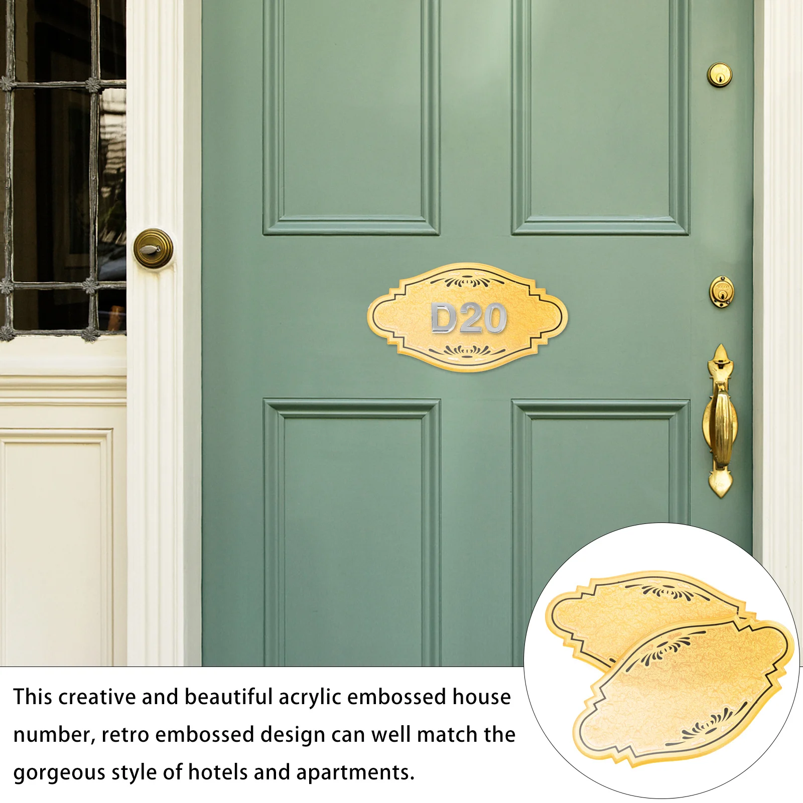 

4Pcs 3D Embossment Doorplate Vintage Acrylic Waterproof Number Sign for Hotel Office Apartment Decorative Door Sign