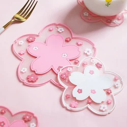 Kawaii Japan Cherry Blossom Coaster Tea Cup Mat Sakura Coaster Insulation Table Mats for Tea Milk Mug Drink Cup Coasters 1PC Mat