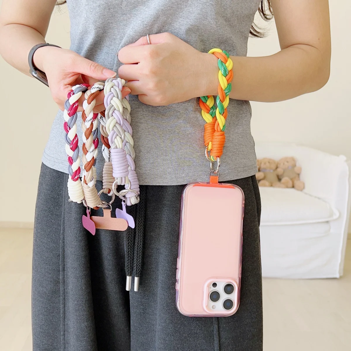 

Six Strand Hand Woven Short Mobile Phone Lanyard Hanging Rope Universal Connection Pad For case Fashion Phone Pendant Accessory