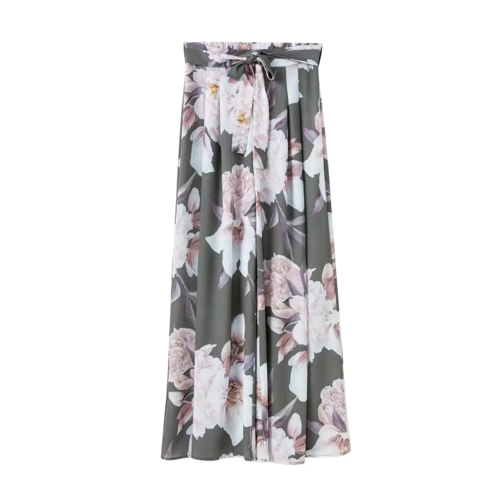 Pantalones de pierna ancha con estampado de flores para mujer, pantalón largo de cintura alta con cordones, estilo Palazzo, holgado e informal