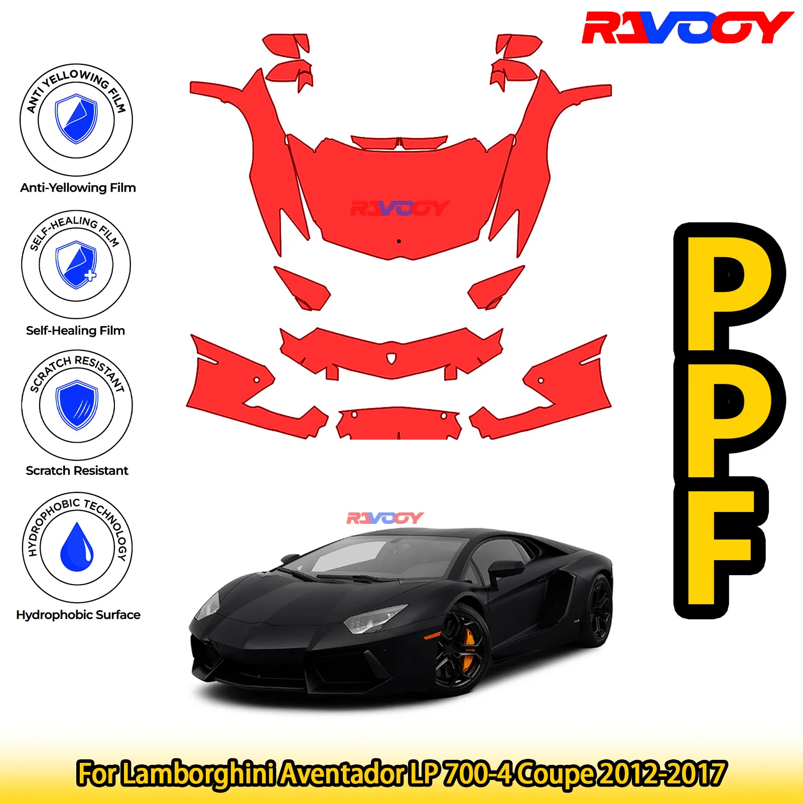 

For Lamborghini Aventador LP 700-4 Coupe 2012-2017 Glossy Matte Black Precut front PPF Kit Paint Protection Film