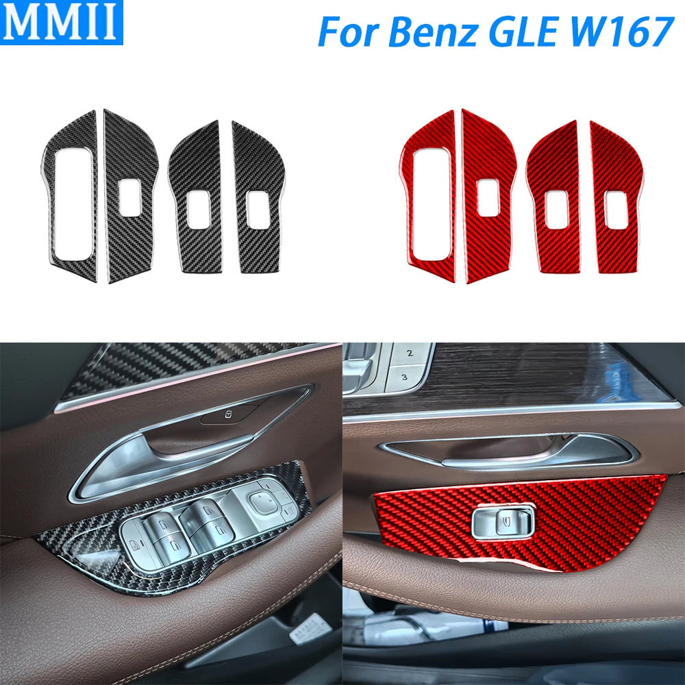 For Benz GLE W167 2019-2024 Carbon Fiber Window Lift Switch Panel Cover Decorative Car Interior Decoration Accessories Sticker