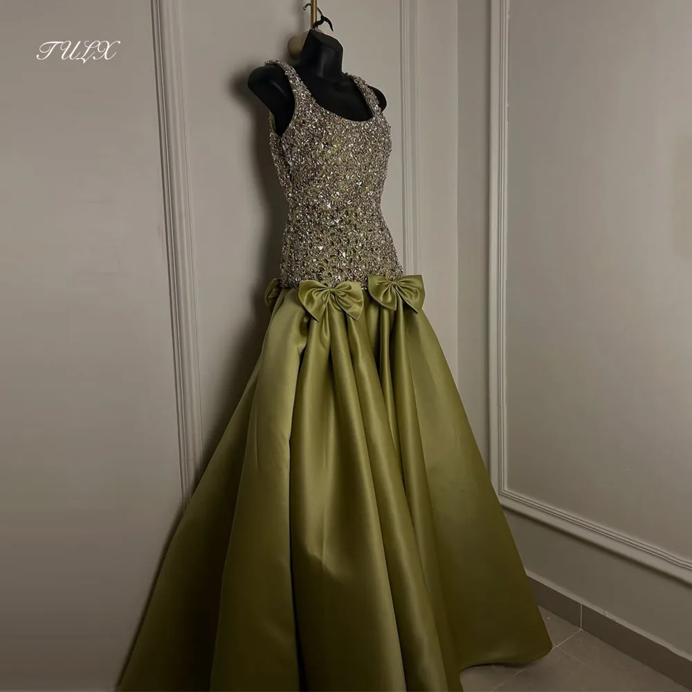 فستان سهرة فاخر مطرز سباركلي من TULX برقبة دائرية وحزام عربي للحفلات خط طويل من الساتان مناسبة رسمية مخصصة 2026 #1