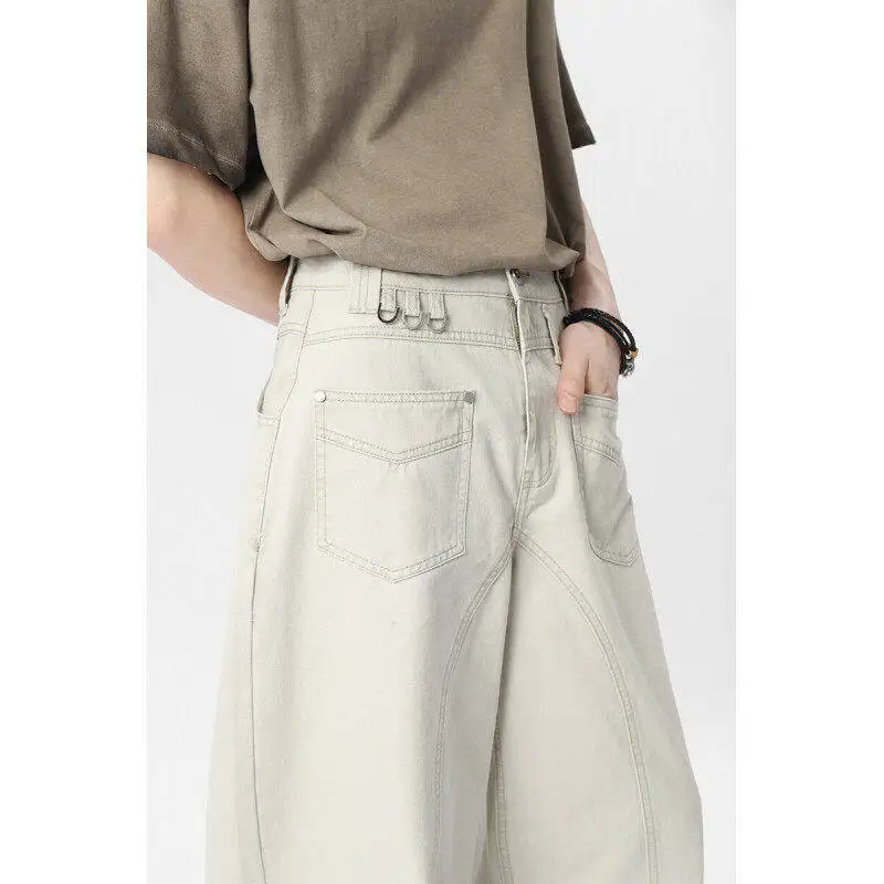 

TANGZ STUDIO American Retro Waed out Distred Men's Jeans Straight Leg Casual Pants Youthful Energy Sle Pure Color