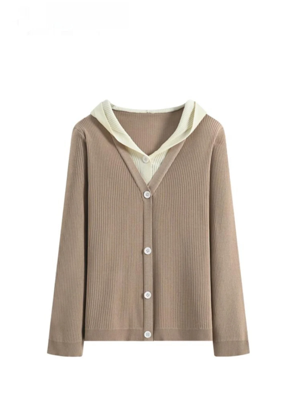 

CaraCLUB plus Size Long Sve Knitwear Women's Spring Fattest Sister Belly Cover Slimming Illusion Two-Piece Design Top