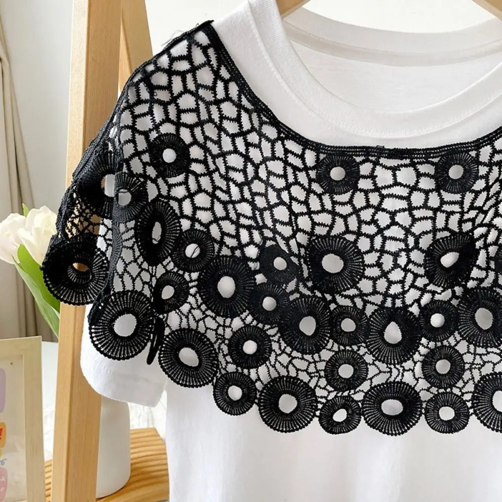 Einfache dünne aushöhlen häkeln Schal weiß Mantel Spitze Schal Wraps Cape Bluse Schultern gefälschte Kragen Frauen