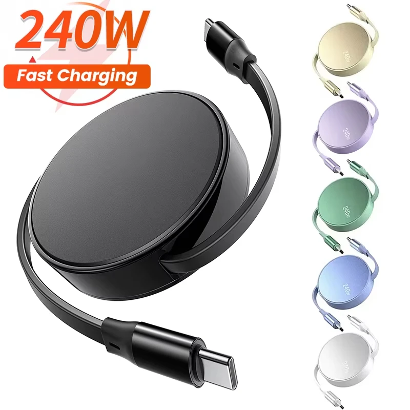 

PD 240W Retractable Type C to Type C Fast Charge Data Cable For iPhone 15 16 17 pro max MacBook iPad Samsung Xiaomi Huaiwei