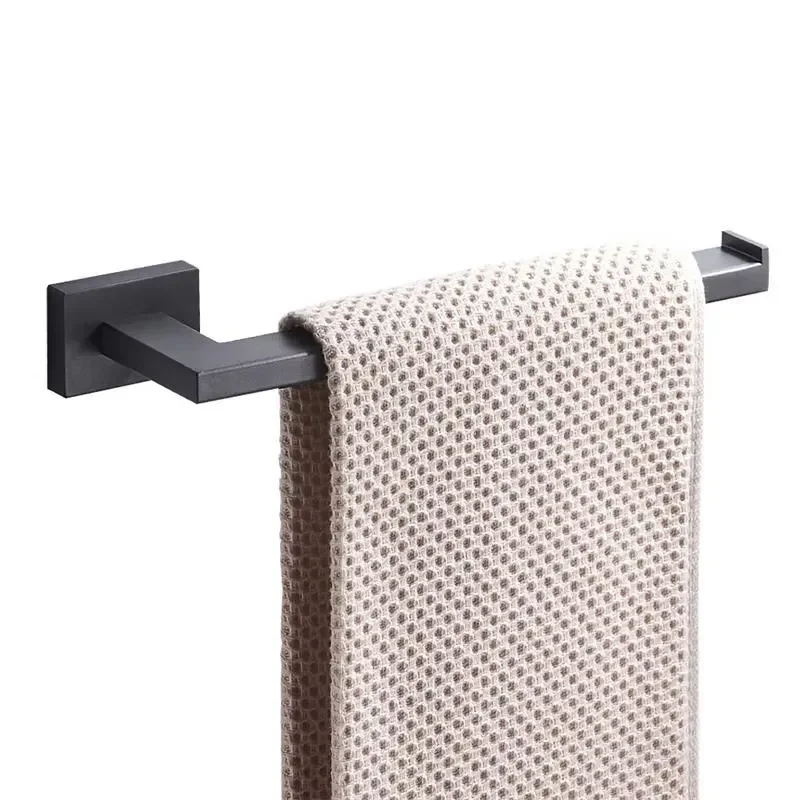 Wall Mounted Bathroom Accessories Set Black Towel Rack Set Stainless Steel view 5