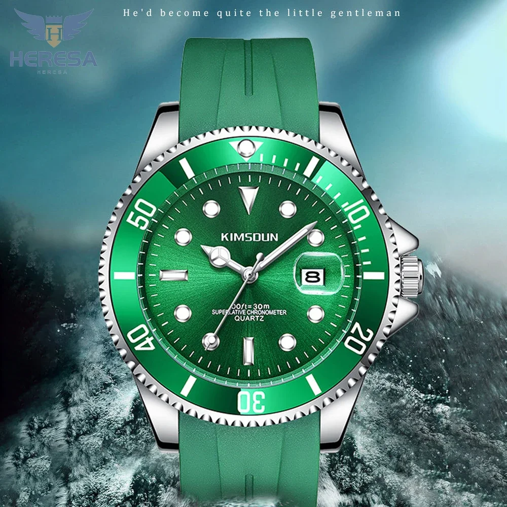 HERESA Advanced Luxury Fashion Diver Watch Men 3ATM Waterproof Date Clock Sport Watches Mens Quartz Wristwatch Relogio Masculino