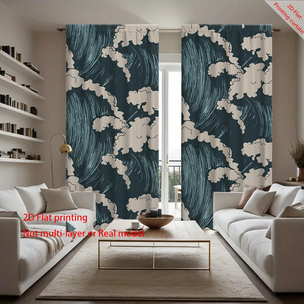 

Ocean Waves Starry Sky Oil Painting Printed Curtains, Living Room, Bedroom, Balcony, Office Decoration, Home blackout Curtains