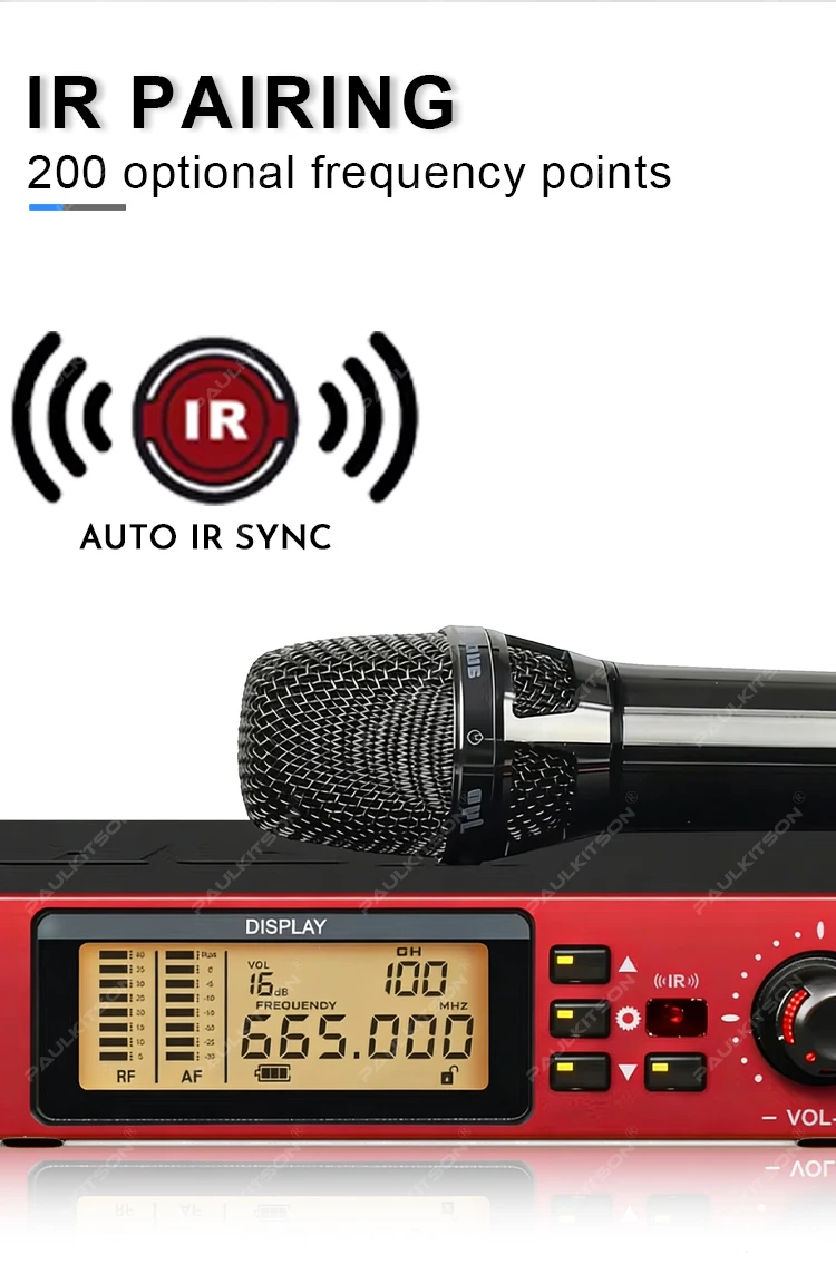 Paulkitson MK-1000 True Diversity Drahtloses Mikrofonsystem 640-690MHz Dual-Handmikrofon UHF Stabiles Signal für Karaoke Live – Detail 7