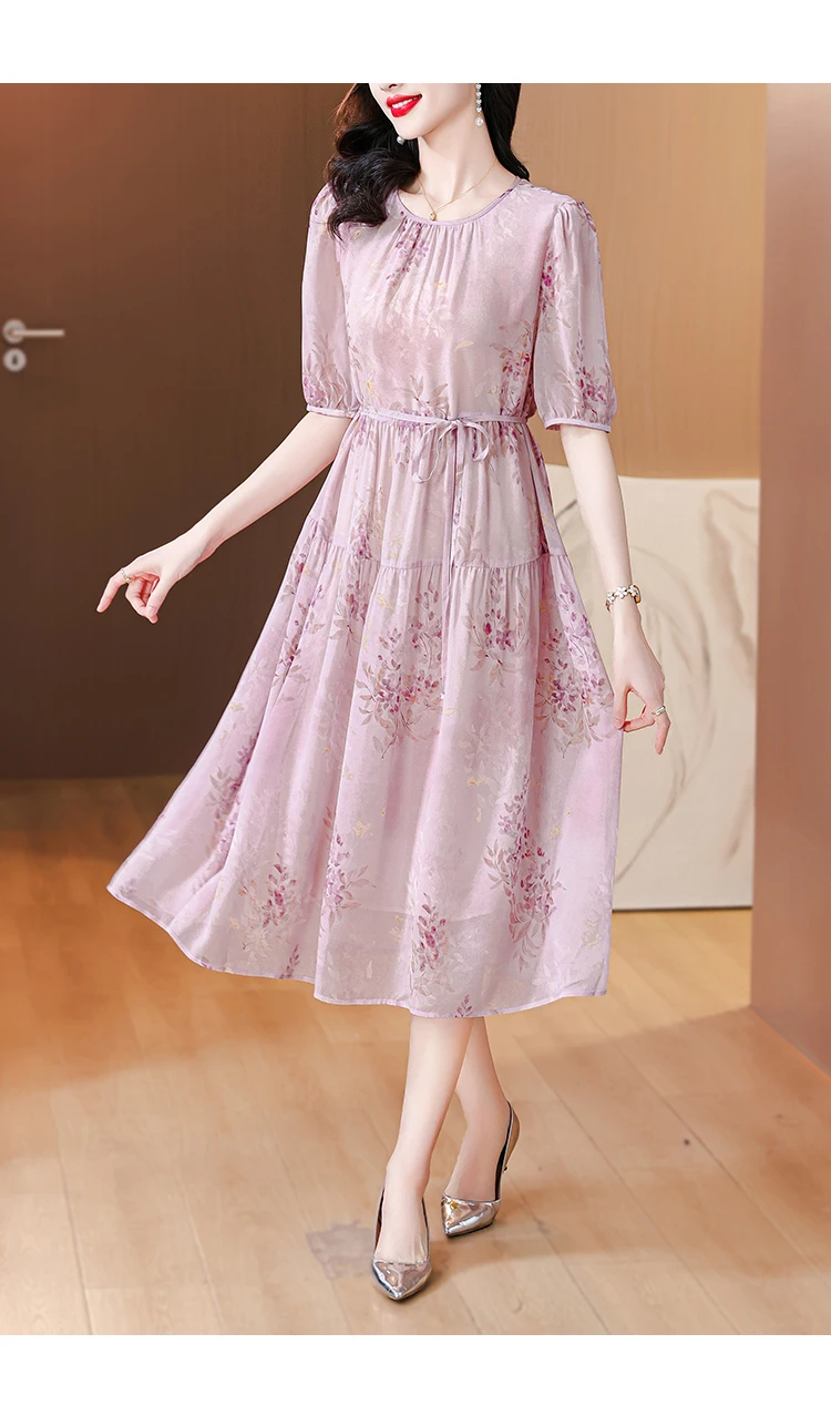 Summer Women Korean Elegant Light Casual Loose Vintage Vestidos 2024 Office Lady V-neck Natural Silk Hollow Out Sexy Midi Dress