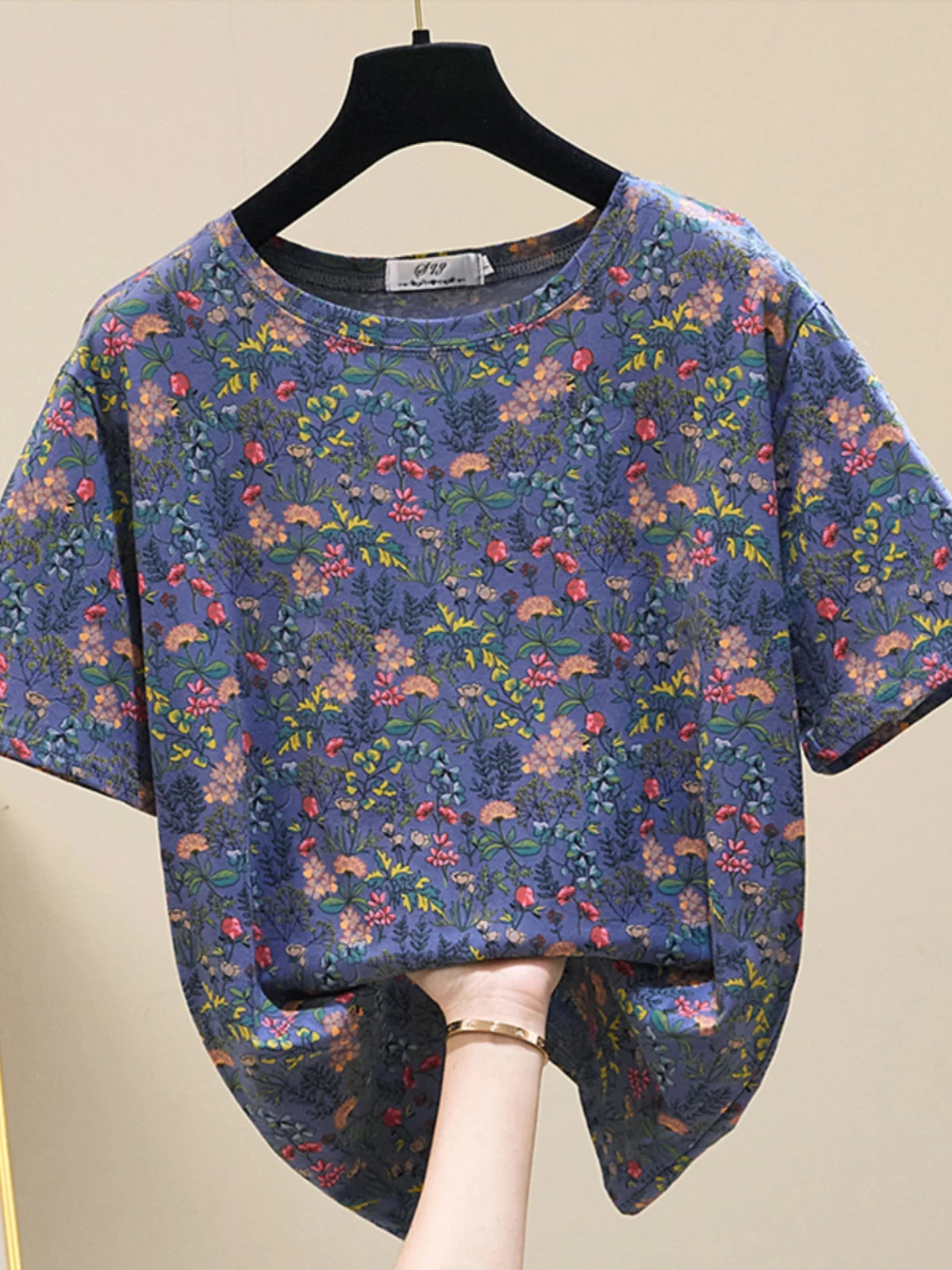 

Высококачественная брендовая женская винтажная футболка больших размеров с цветочным принтом ort Sve, милый свободный крой, хлопковый летний топ