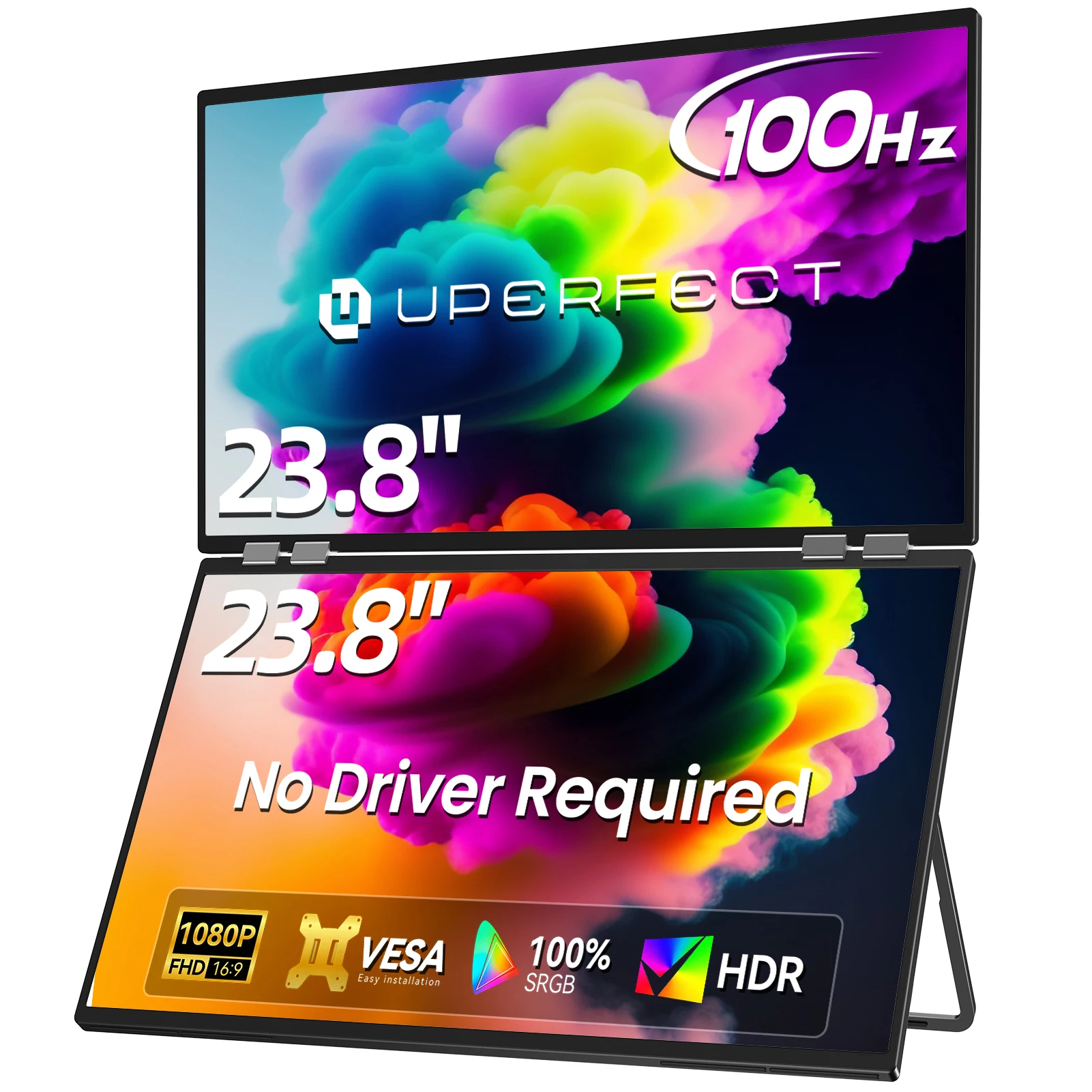 UPERFECT Delta Mega 23,8 polegadas 100Hz tela dupla empilhada monitor de computador 1080P 360° dobrável triplo extensor monitor com alto-falantes VESA para laptop PC telefone console de jogos