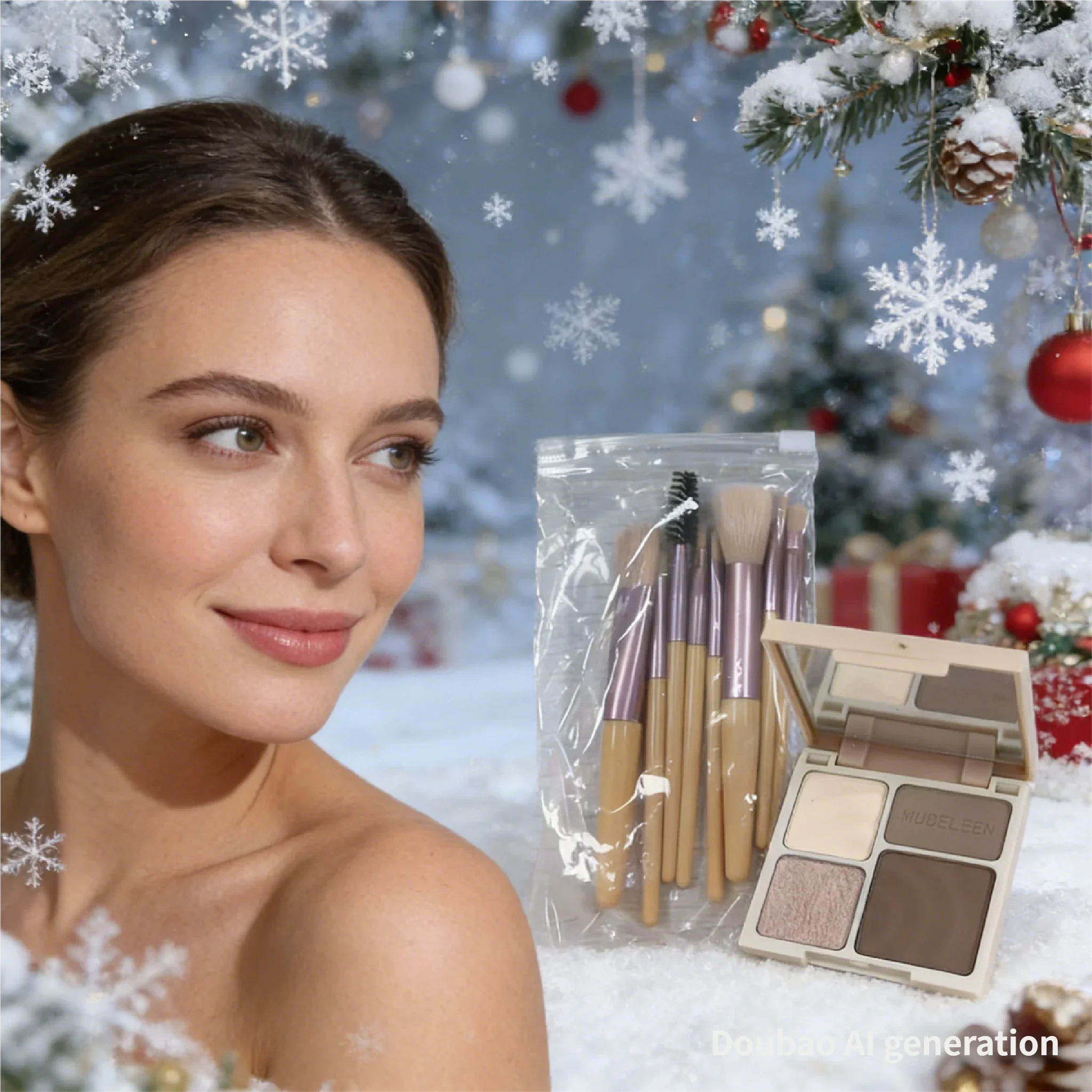 MUGELEEN Tavolozza di evidenziatori contorno a 4 colori Matte Shimmer Regalo di Natale Ombretto festivo portatile per il trucco