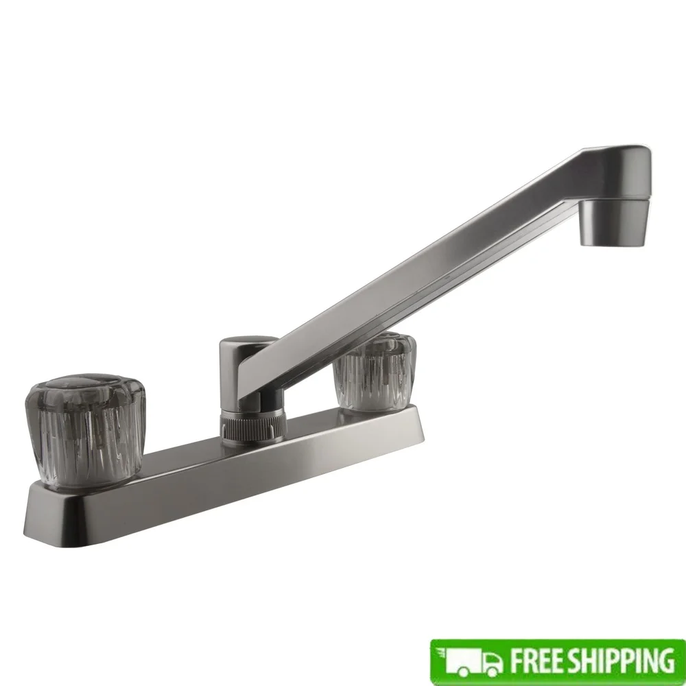 

Элегантный кухонный смеситель для автодома с двумя ручками и дымчатыми акриловыми ручками. Капельные безмыечные картриджи. Простая установка. Легкий вес.