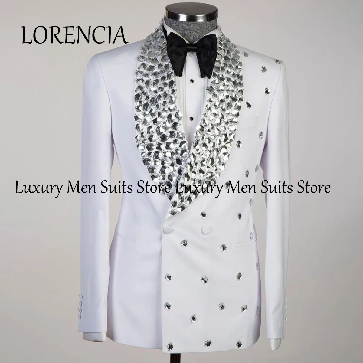 Customized Stunning Beaded Crystals Men Suits Glitter Shawl Lapel Groom Wedding Tuxedos 2 Pieces Sets Male Prom Blazers Slim